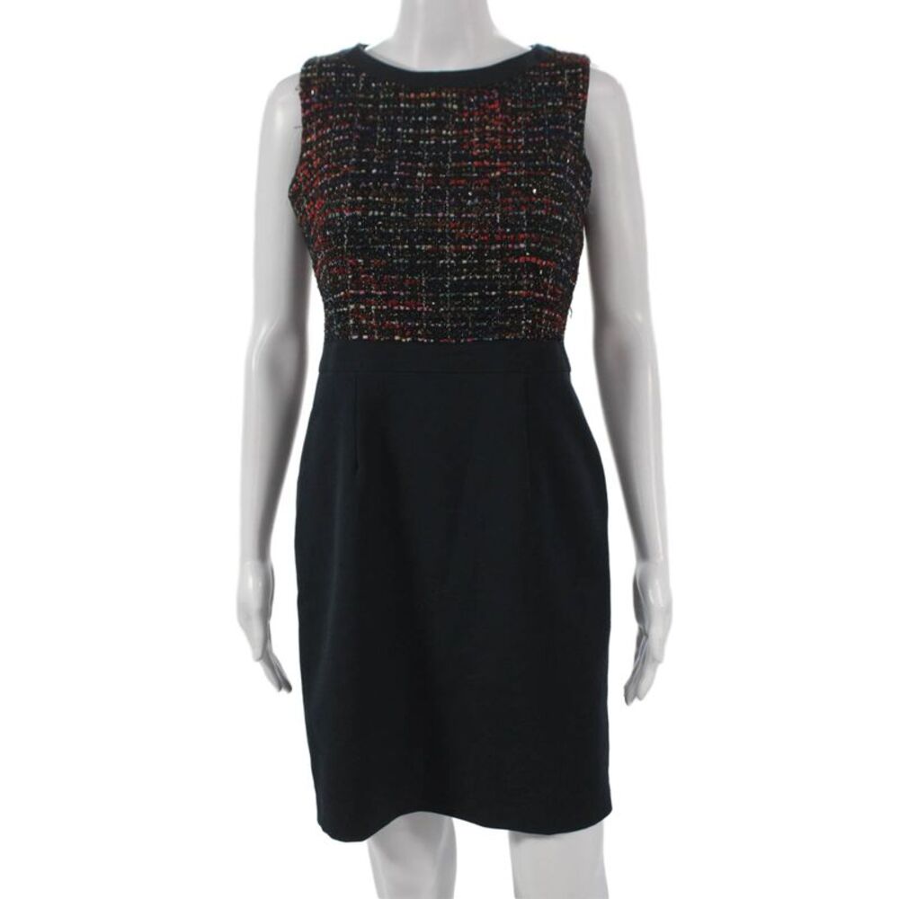 Chopin Womens Sheath Dress Multicolor Tweed Round Neck Sleeveless Size 42